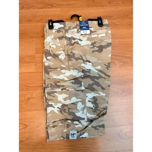 George Mens Messenger Cargo Shorts Desert Camo Tan 36 14 Inseam Below Knee NWT